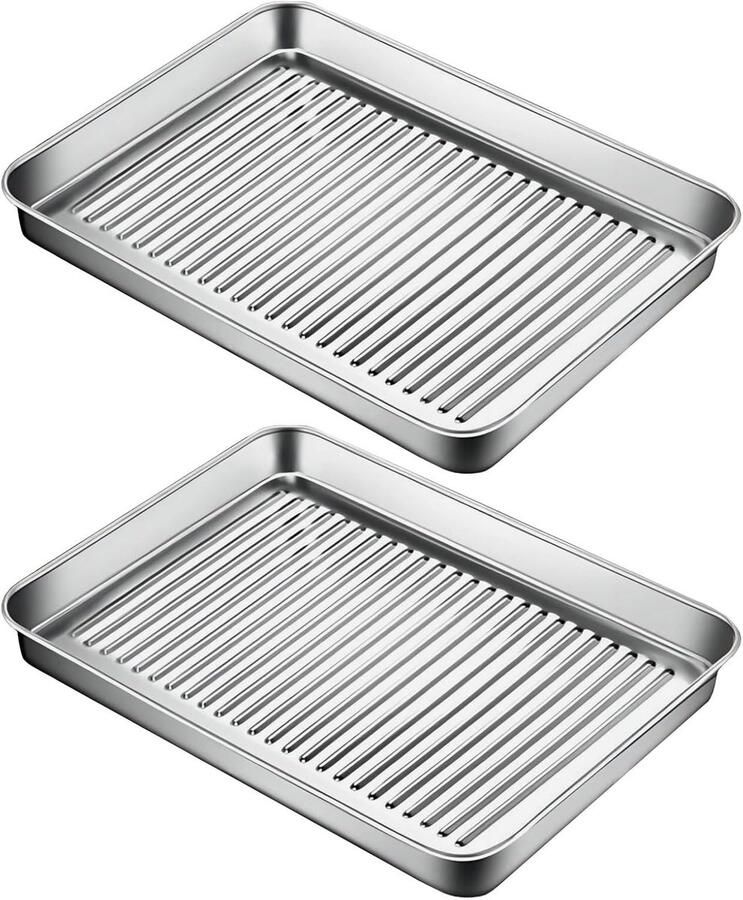 Bakplaten Set Ovenplaten Roestvrijstaal Bakken en Braden Anti-aanbak Golvende Bodem 240x180mm Zilver