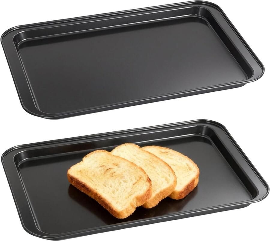 Bakplaten Set Zwart 42 5 x 28 5 x 2 5 cm Anti-aanbak Ovenplaten van Koolstofstaal Voor Bakken en Braden