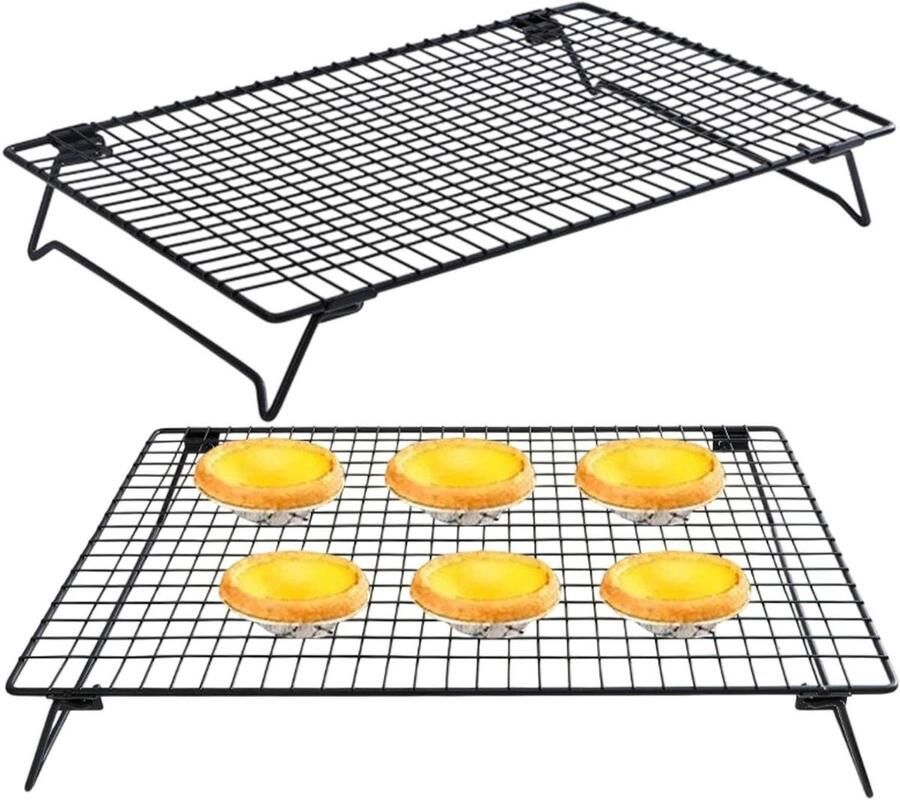 Bakrek Set Koelrek Oven Bakken Grillen Stapelbaar Ontwerp 34 x 24 cm Zilver