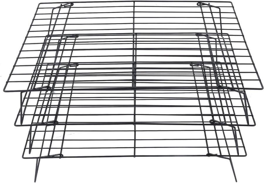 Bakrek Koelrek Oven Bakken en Koelen Stapelbaar 3-laags 36 x 25 cm Zwart