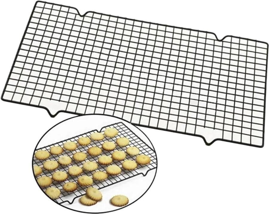 Bakrek RVS Koelrooster Oven Bakken Grillen Gelijkmatige Warmte 25 x 40 cm Zwart
