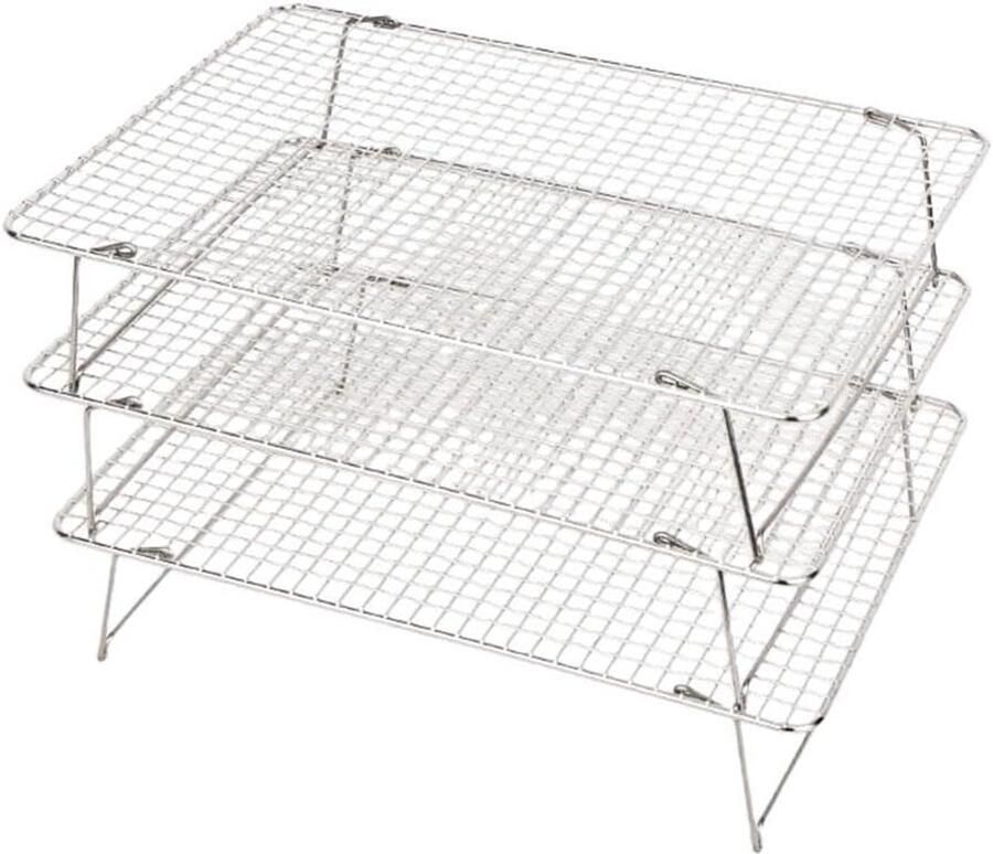 Bakrek Set Koelrooster Bakken en Grillen Stapelbaar Roestvrij Staal 42 x 30 cm Zilver