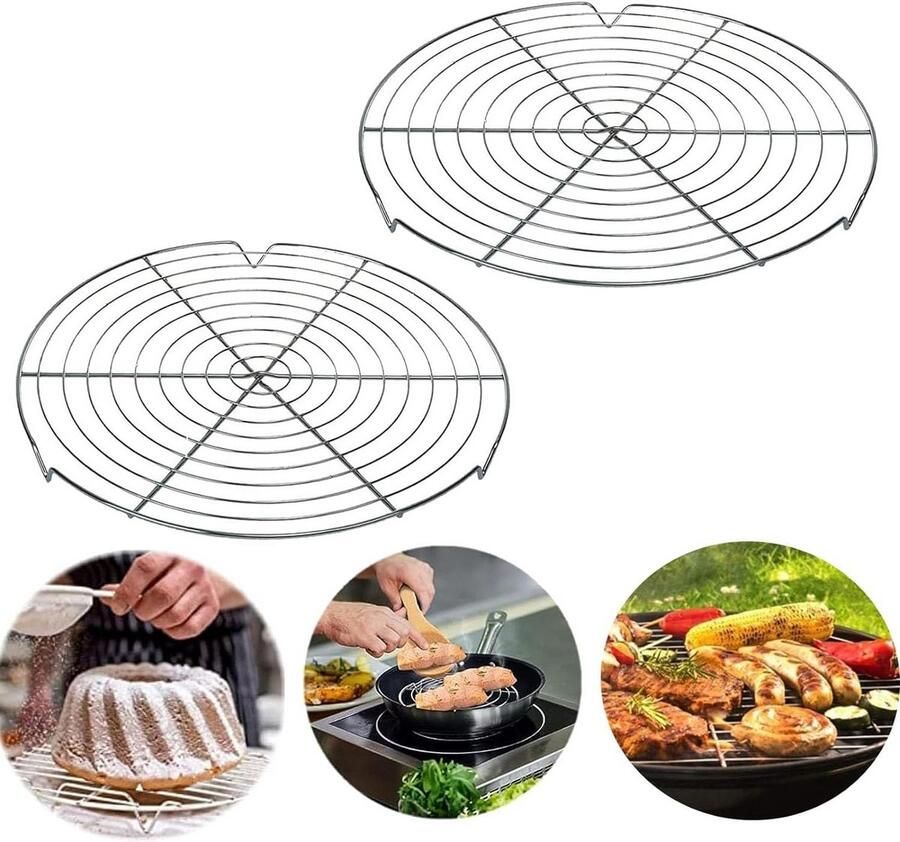 Bakrek Set Koelrooster Rond Bakken Grillen Hittebestendig Metaal 2 Stuks 30 cm Zilver
