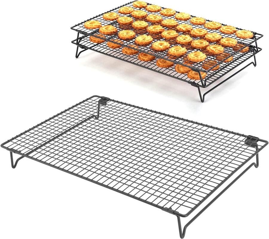 Bakrek Stapelbaar Grillrooster Oven Koelen Bakken Hittebestendig Ontwerp 43x28x5 cm Zwart