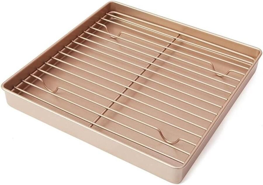 Bakrek Vierkant Koelrooster Oven Brood Bakken Antiaanbaklaag 27.4 cm Goud