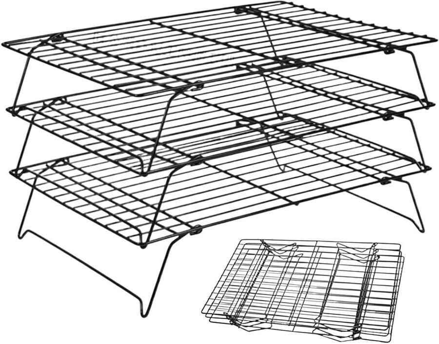 Koelrek Set Bakrek Stapelbaar Bakken en Grillen Opvouwbaar Ontwerp 35x25x6 cm Zilverkleurig