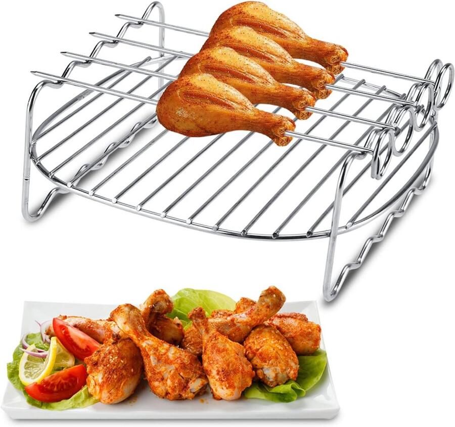 Bakrooster Dubbellaags BBQ Rack Accessoire Dubbel Grillen Vaatwasmachinebestendig 18x18x8 cm Zilver