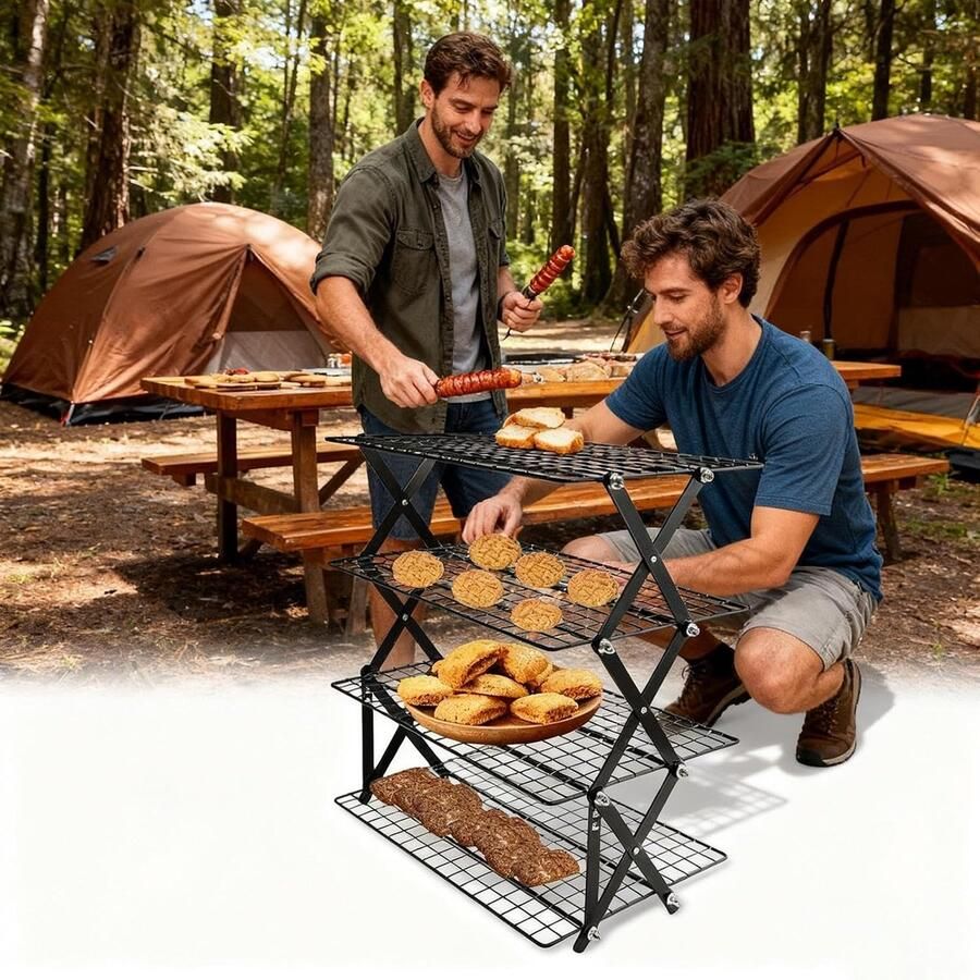 Bakrooster Keukengrill Koelrek Bakken en Grillen Stapelbaar met 4 Niveaus 247 x 45 cm Zilver