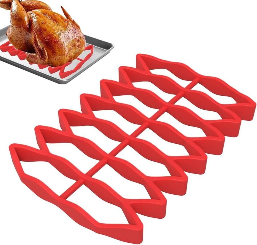 Bakrooster Oven Siliconen Rooster Gelijkmatig Bakken Universele Luchtstroom 23 x 15.6 cm Rood