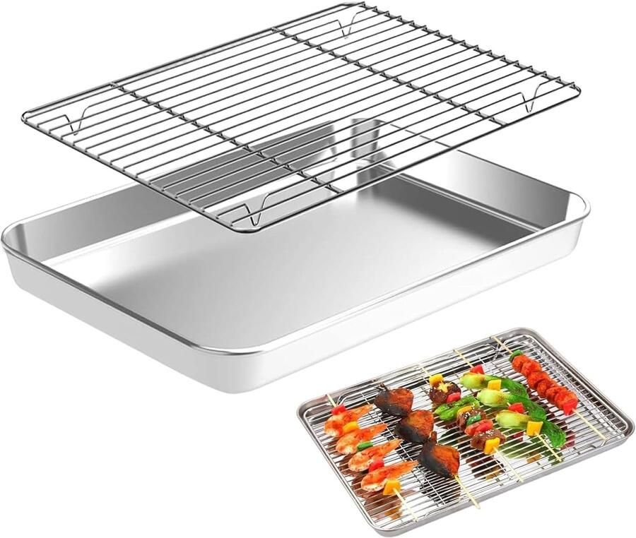 Bakschaal met rooster Bakvorm anti-aanbak Oven en barbecue Roestvrij staal 23.5 x 17.5 cm Zilver