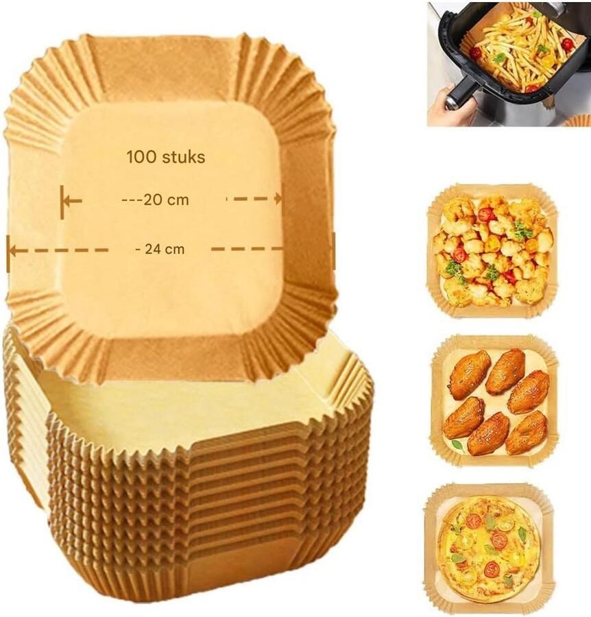 Bakschuim Airfryer Papiervormpjes 20-24 cm Anti-aanbak Ontwerp 100 Stuks Voor Airfryer Gebruik
