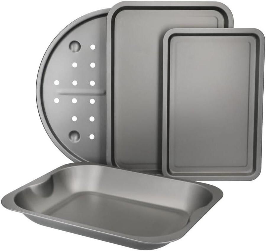 Bakset 4-delig Bakvormen set Oven bakken Anti-aanbaklaag Inclusief pizzapan Zwart