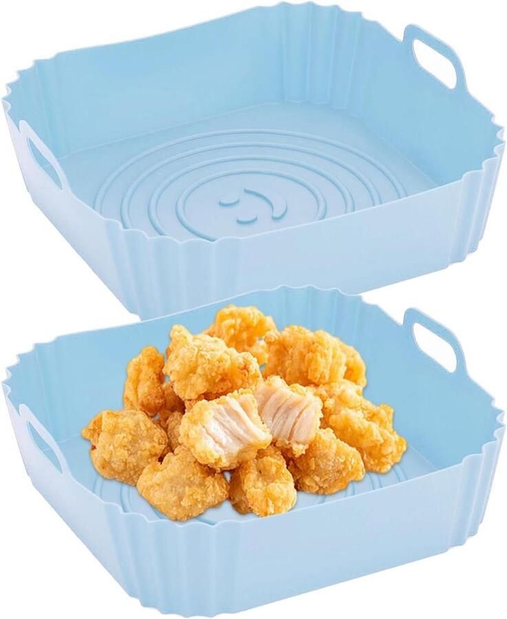 Bakvorm Airfryer Siliconen Mandje Oven Gebruik Met Handvatten 22cm Vierkant Blauw