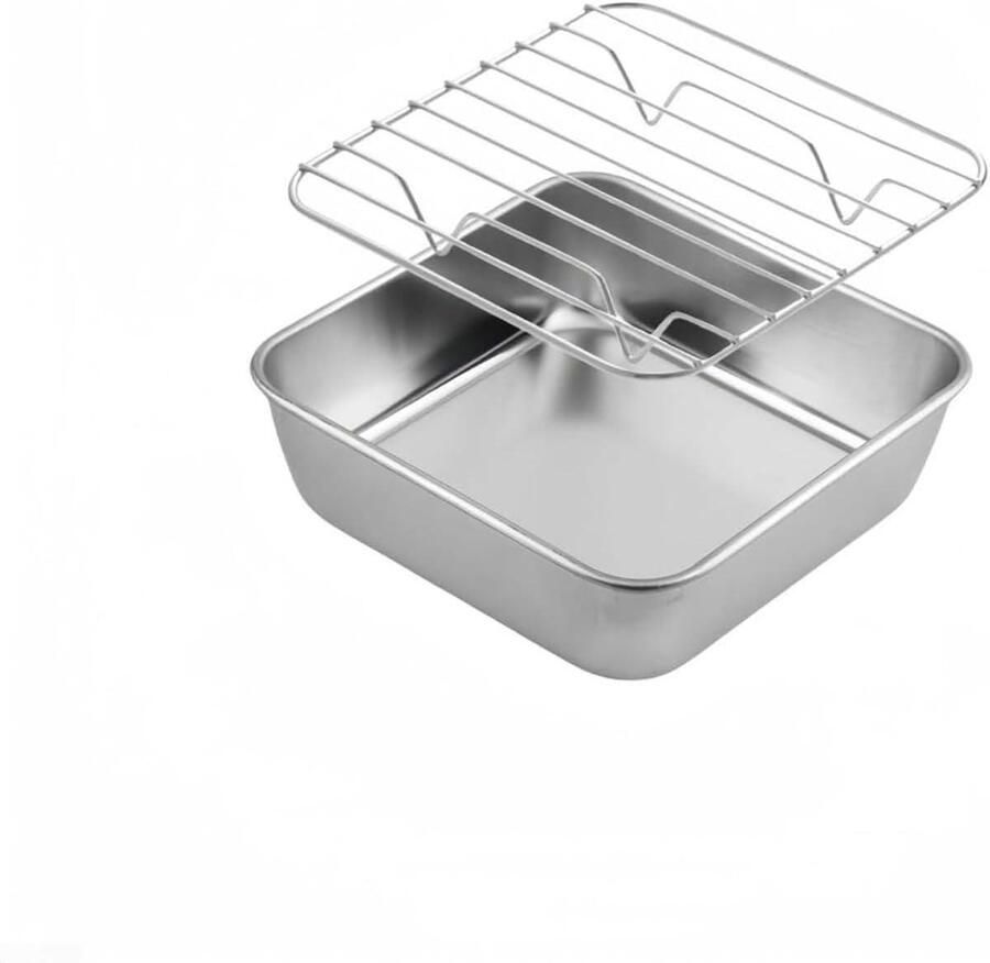 Bakvorm en Rooster Set Bakplaat Koelrek Bakken en Koelen Roestvrij Staal 15 cm Zilver