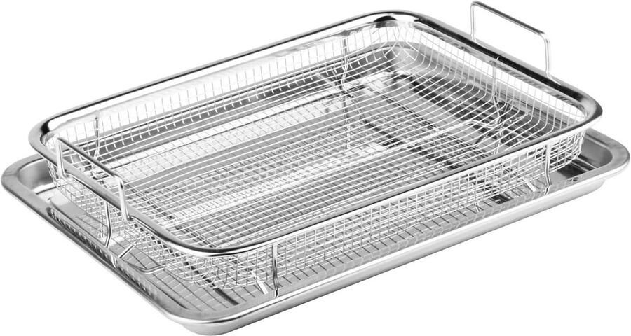 Bakvorm met Rooster Bakmand Bakplaat Oven Bakken Roestvrij Staal 32.5 x 24.5 cm Zilver