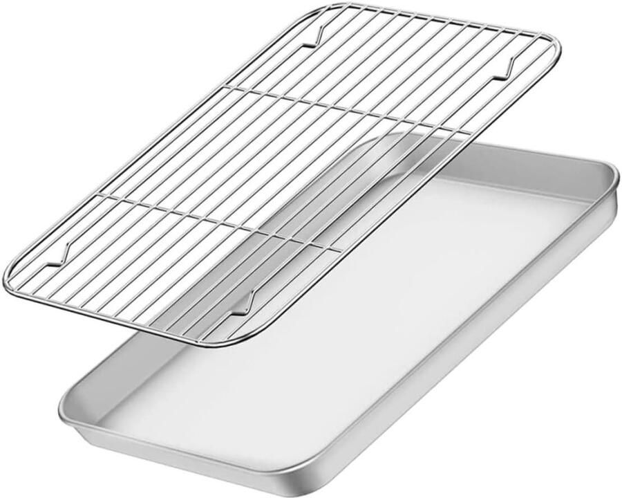 Bakvorm met rooster Bakplaat set Oven bakken Roestvrij staal 40.5x30.5cm Zilver