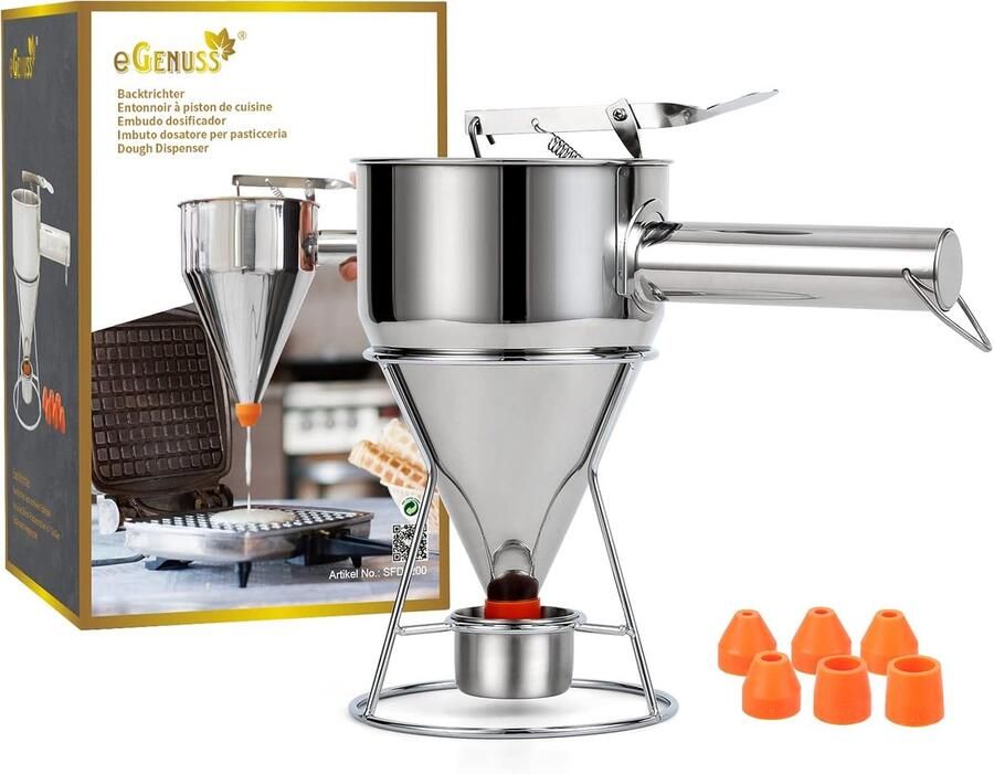 Bakvorm Trechter Deeg Dispenser Pannenkoeken Bakken Met Standaard & Mondstukken 1200ml Capaciteit Roestvrij Staal