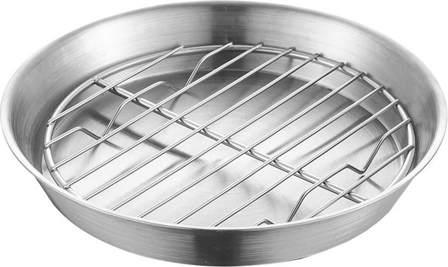 Bakvorm voor airfryer Ronde bakvorm Bakplaat ovenplaat Met koelrek Voor bakken in de oven en grillen 16 cm Roestvrij staal Zilver