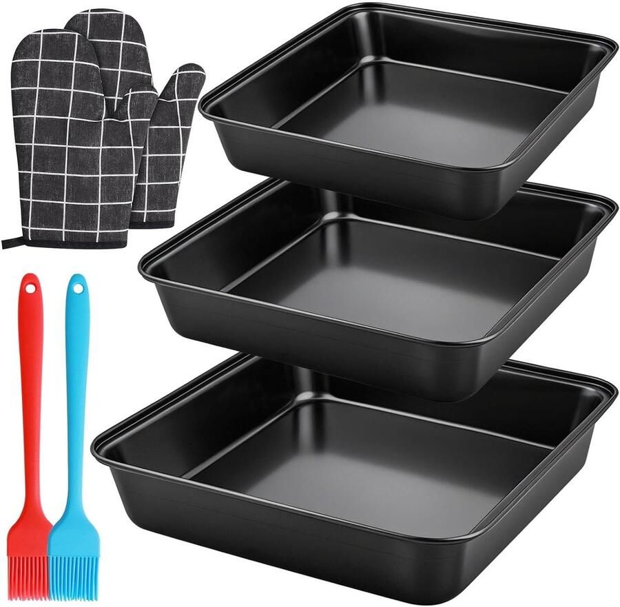 Bakvormen voor Brownies en Cake 3 Verschillende Maten met Bakpenselen en Ovenhandschoenen Antiaanbaklaag voor Perfecte Resultaten - Foto 1