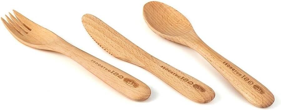 Bamboe Bestekset Kampeerbestek Hout Picknicken en Kamperen FSC Gecertificeerd Compact Formaat Houtkleur