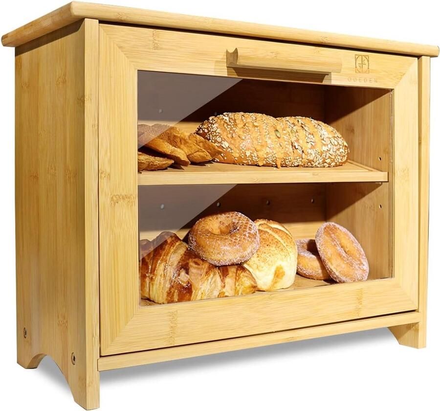 Bamboe Broodbak Tweelaags met Magnetische Sluiting & Transparant Venster Broodtrommel voor Opslag van Brood en Gebak