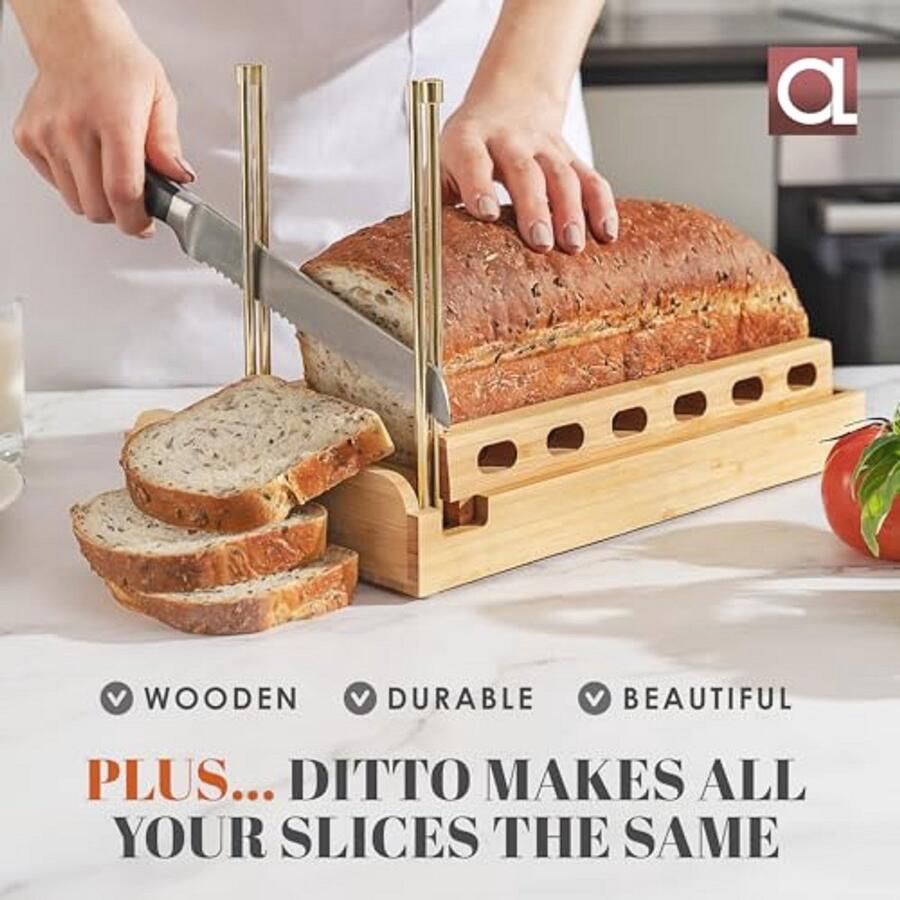 Bamboe broodsnijmachine voor zelfgemaakt brood Verstelbare snijder met 4 dikte-opties en kruimellade - Foto 2