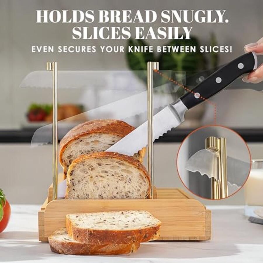 Dailygoods- Broodsnijmachine Bamboe Verstelbare Snijdergeleider 16 5 cm 4 Dikte-opties Inclusief Kruimellade Duurzaam en Hoogwaardig Broodsnijder - Foto 2