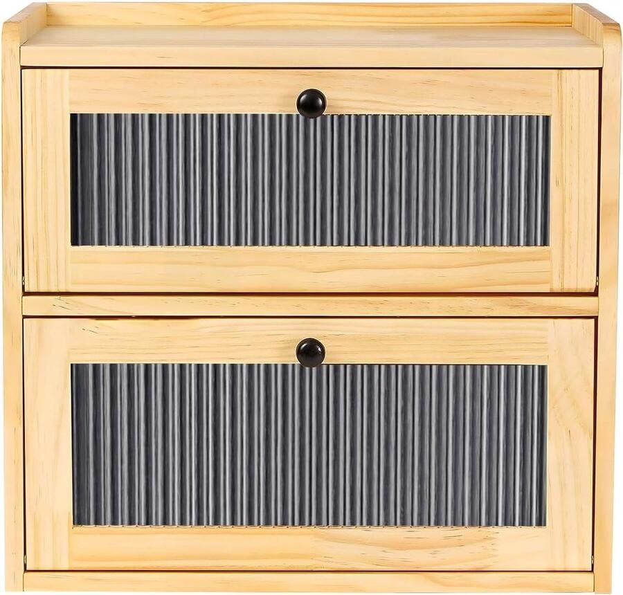 Bamboe Broodtrommel Dubbele Laag Brood Vers Houden Ventilatie Ontwerp 36.5 x 24 x 34 cm Natuurlijk