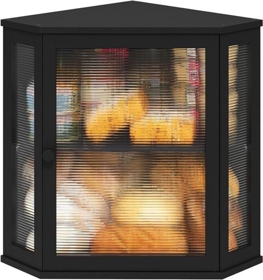 Bamboe broodtrommel Hoekmodel Helpt brood vers te houden Golvende acryl deur Grote capaciteit Zwart