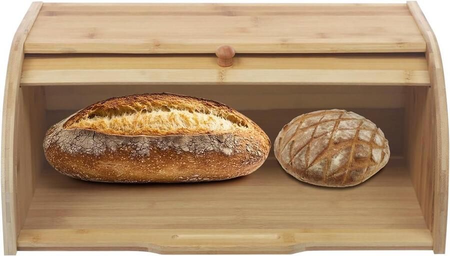 Bamboe Broodtrommel Keuken Opberger Brood Vers Houden Handgemaakt Roldeksel 40 cm Lengte Natuurlijk Hout