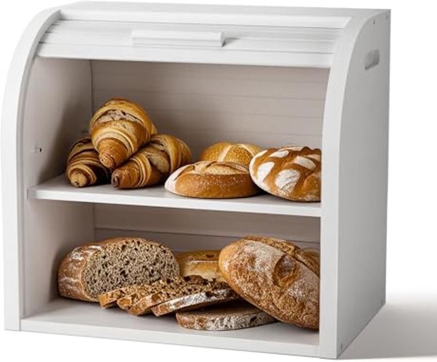 Bamboe Broodtrommel Met 2 Etages Rol-Top Broodopslag Met Uitneembare Laag