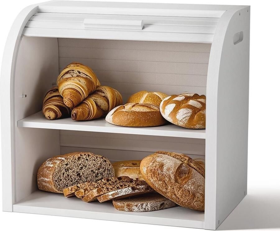 Bamboe Broodtrommel Met 2 Etages Rol-Top Broodopslag Met Uitneembare Laag