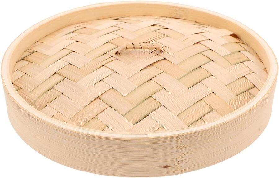 Bamboe Deksel Stoommand Deksel Gezond Koken Gelijkmatige Stoomverdeling 22 cm Diameter Beige