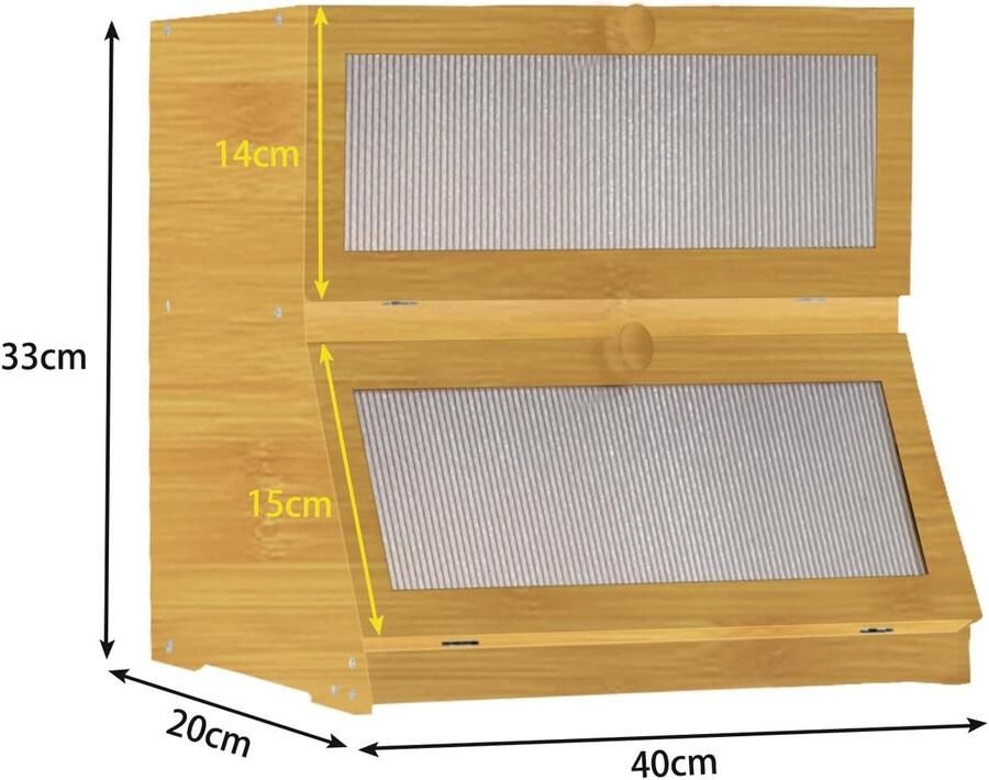Bamboe dubbele laagse broodtrommel met venster voor fris brood – 40 x 33 x 25 cm