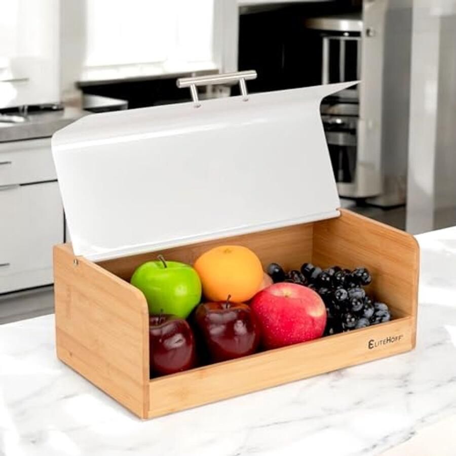 Bamboe en metalen broodtrommel 36 x 20 x 14 cm Bewaardoos voor vers brood en gebak