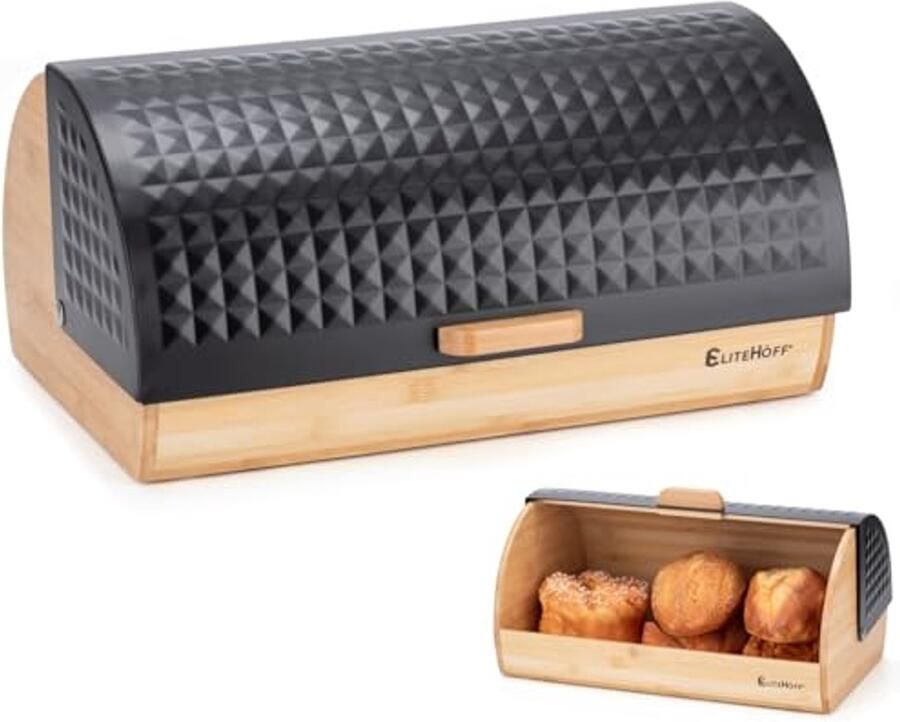 Bamboe en metalen broodtrommel met ventilatie grote opslag voor brood 39 x 28 x 19 cm