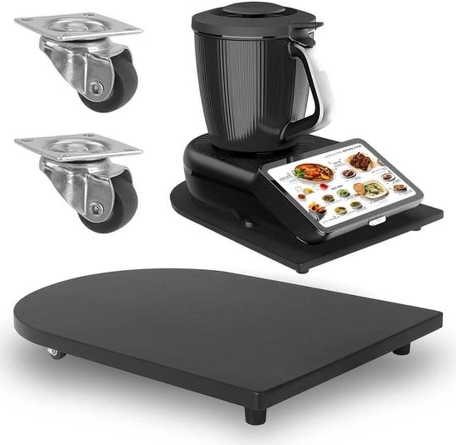 Bamboe Glijbord voor Keukenmachine met Wielen Handig Accessoire voor Veilig Verplaatsen Antislip Rubber Voeten Zwart Duurzame Kwaliteit Keukenhulp voor Gemakkelijk Gebruik