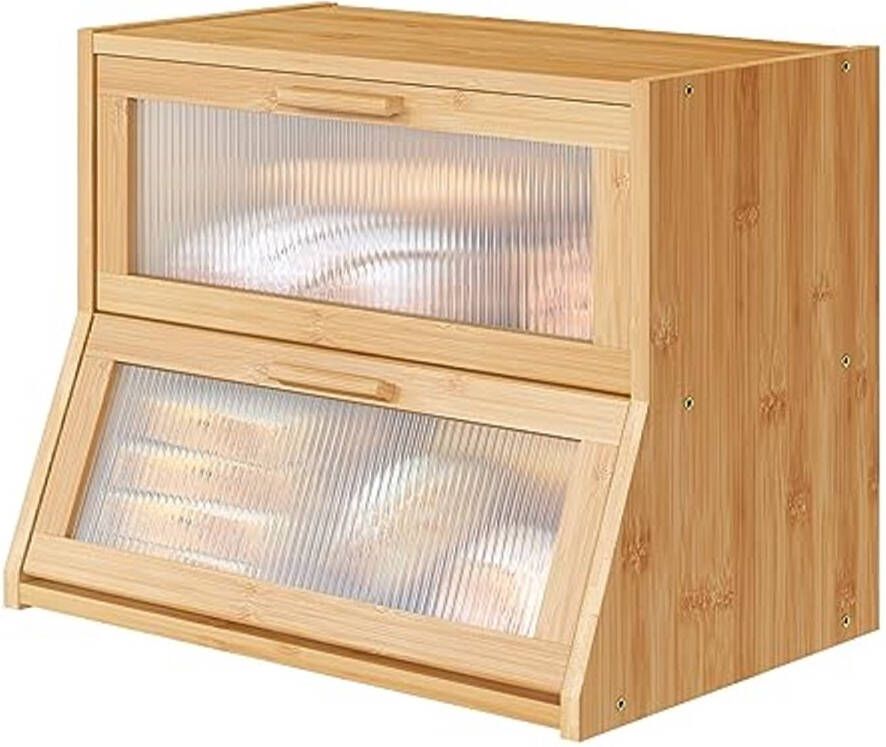 Bamboe Houten Broodtrommel met Dubbellaagse Grote Capaciteit en Acryl Deurpaneel