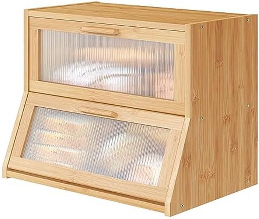 Bamboe Houten Broodtrommel met Dubbellaagse Grote Capaciteit en Acryl Deurpaneel