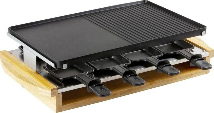 Bamboe Raclette Grill Elektrisch Grillplaat Gezellig Eten 3 Niveaus 8 Personen Hout