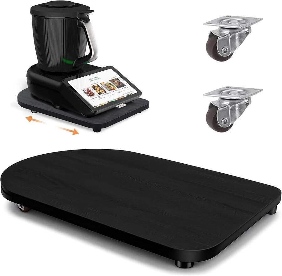 Bamboe schuifbord voor Thermomix TM7 360° wielen antislip rubberen voeten en veilige stopfunctie voor eenvoudig verplaatsen van de keukenmachine