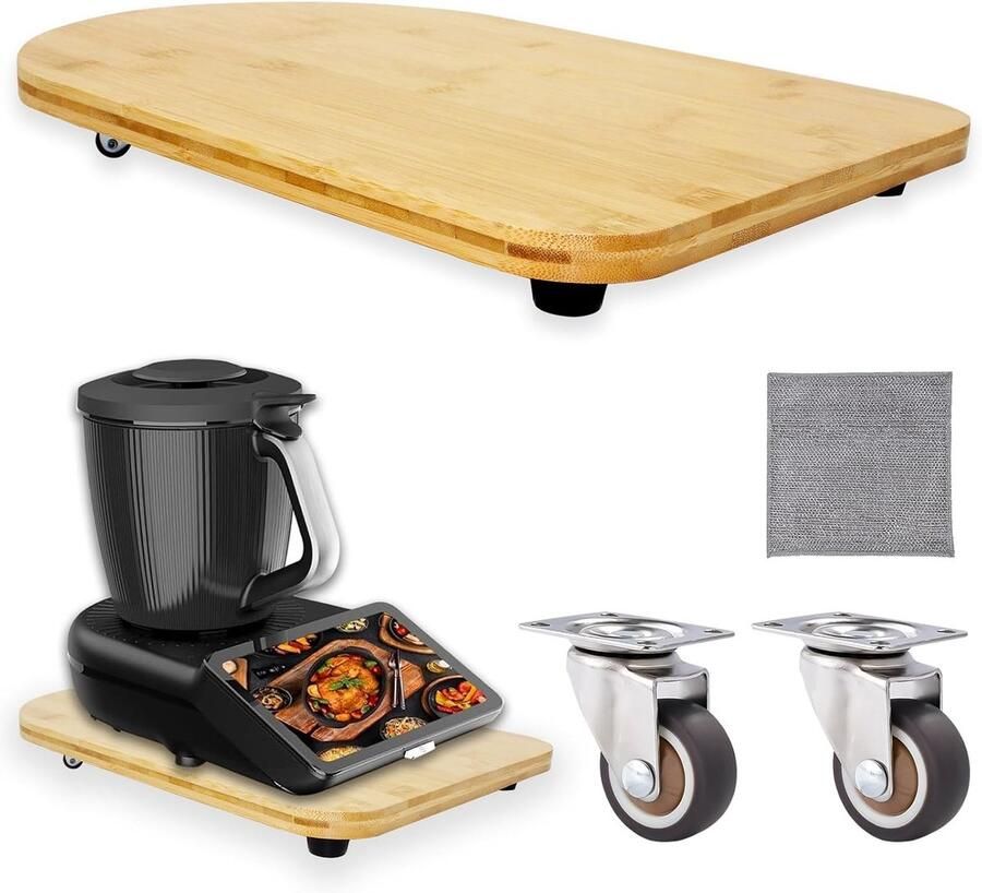 Bamboe Sliding Board met 360° Wielen voor Thermomix Eenvoudig Bewegen zonder Tillen Keukenaccessoires voor Voedselverwerking en Koken