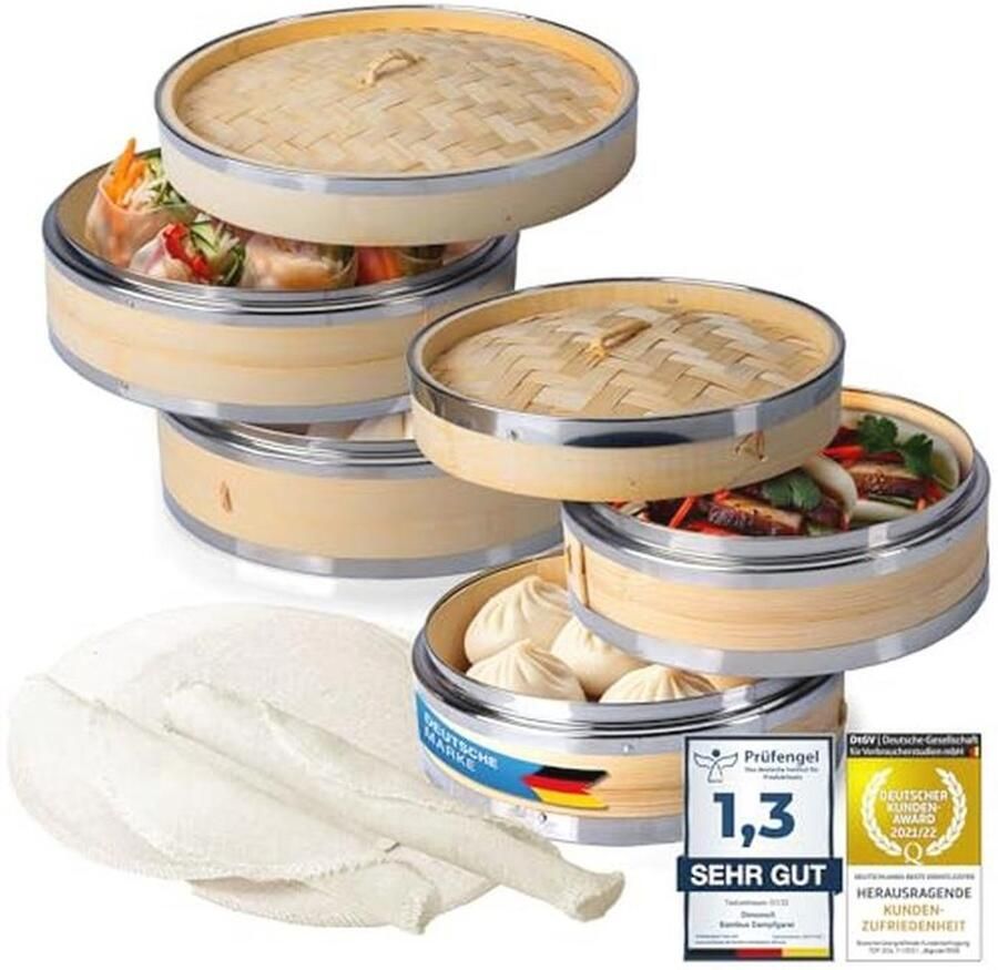 Bamboe Stomer Set 2 Traps Stoommand voor Dumplings Groenten Rijst Vlees en Vis