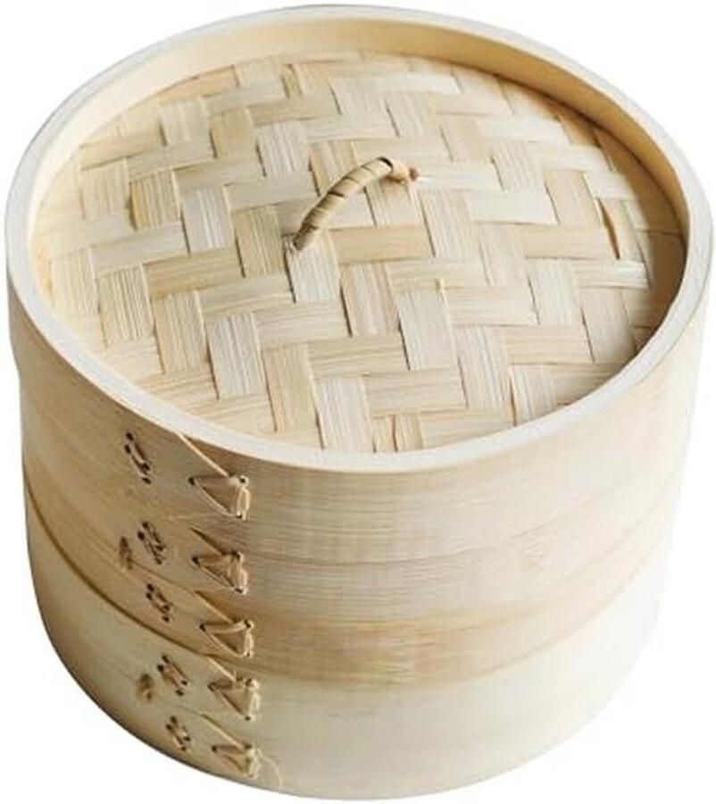 Bamboe Stoomboot 2 Tier Ø20cm Voedsel Stoommand voor Dim Sum Groente en Bao Buns