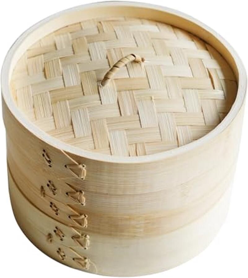 Bamboe Stoomboot 2 Tier Ø20cm Voedsel Stoommand voor Dim Sum Groente en Bao Buns
