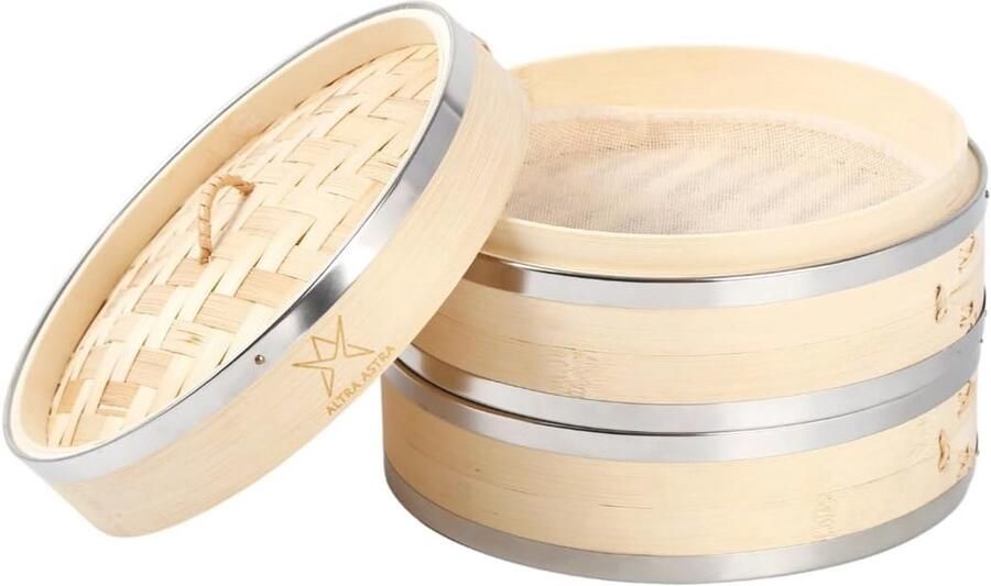 Bamboe Stoomboot 8 inch Gezond Stomen van Groenten Vlees en Vis met Herbruikbare Katoenen Vellen