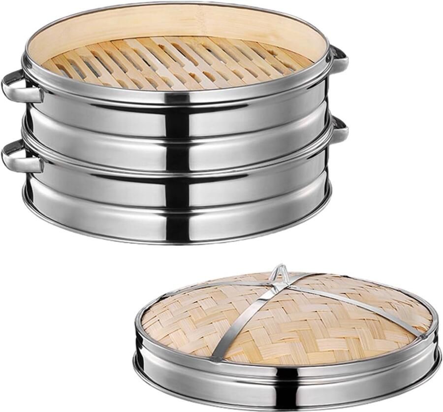 Bamboe Stoomboot Dim Sum Steamer Aziatisch koken Tweelaags ontwerp 26 cm