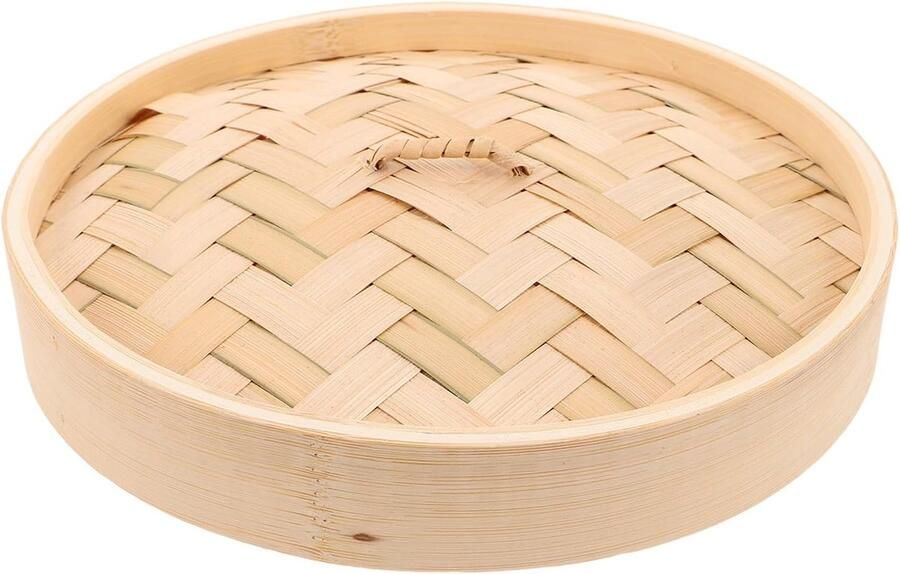 Bamboe stoomdeksel Stoommand deksel Stomen van gerechten Natuurlijk bamboe materiaal 22 cm buitendiameter Beige