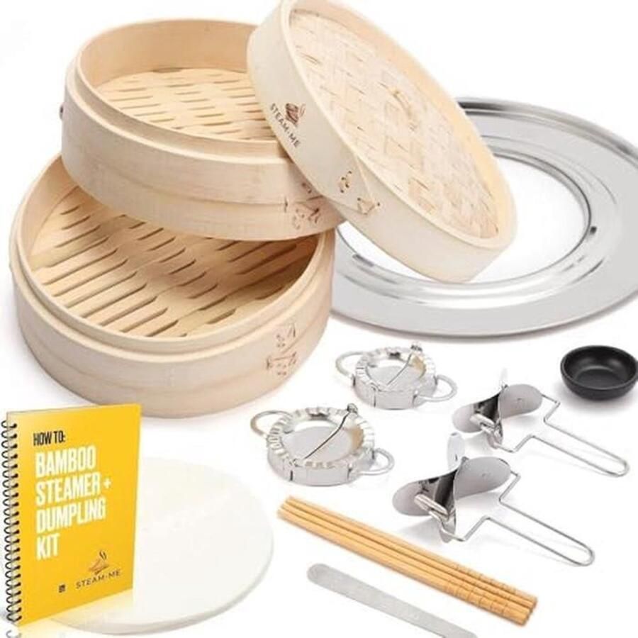 Bamboe Stoommand 10 Inch met Stoomring Perfect voor Dumplings Bao en Dim Sum Inclusief Dumpling Makers en Liners