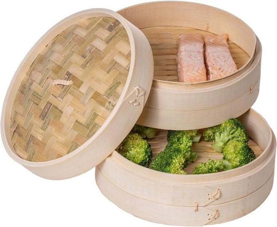 Bamboe stoommand Ø 25 cm Dim sum-stomer Met 2 lagen